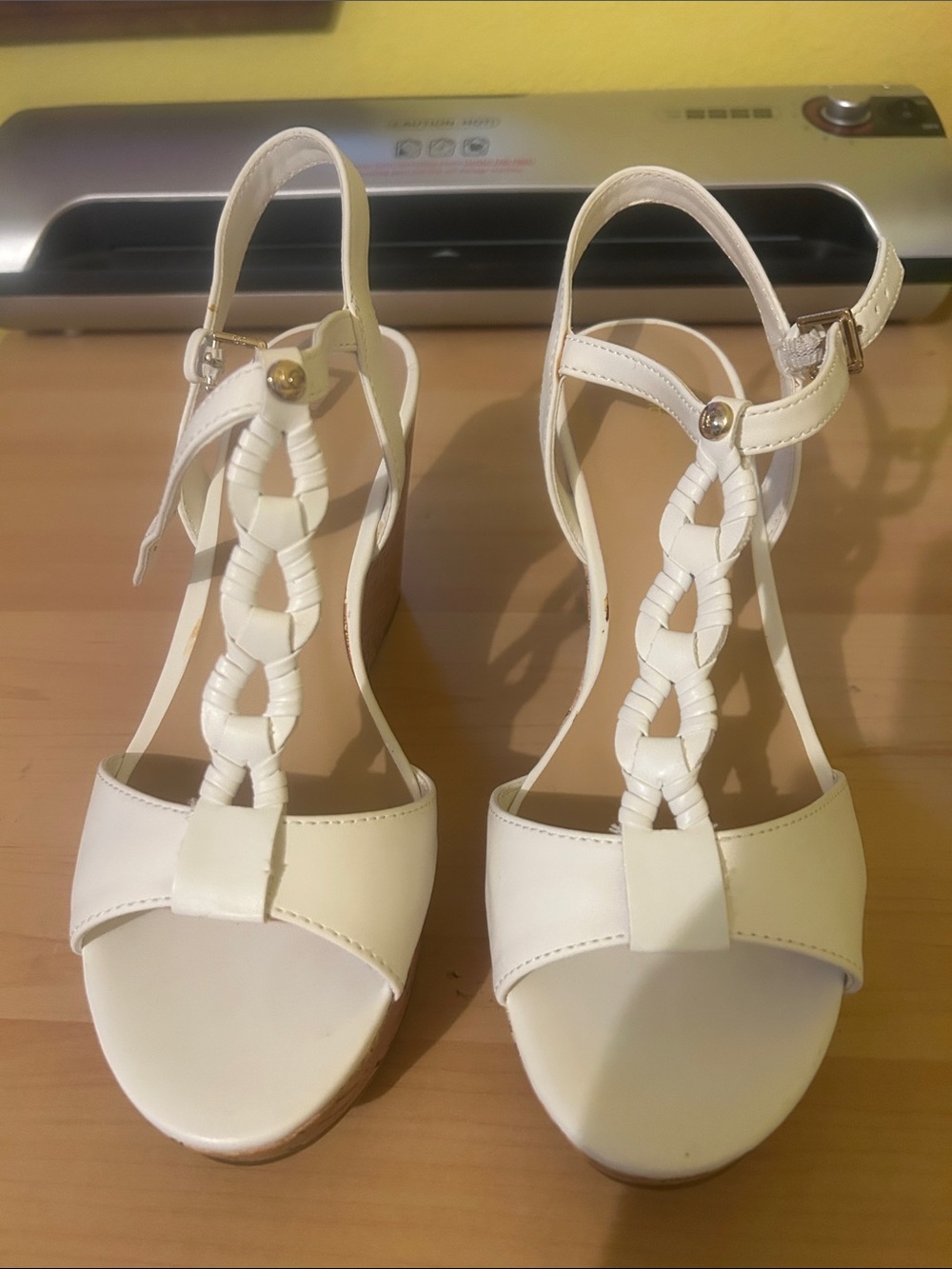 Liz Claiborne White Braided T-Strap Wedge Sandals